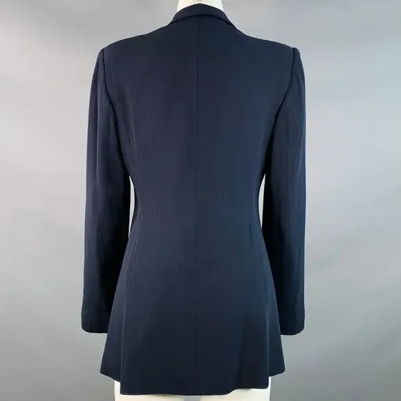 EMPORIO ARMANI Size 4 Navy Wool Blend Stripe Single Button Jacket Blazer - Picture 4 of 8